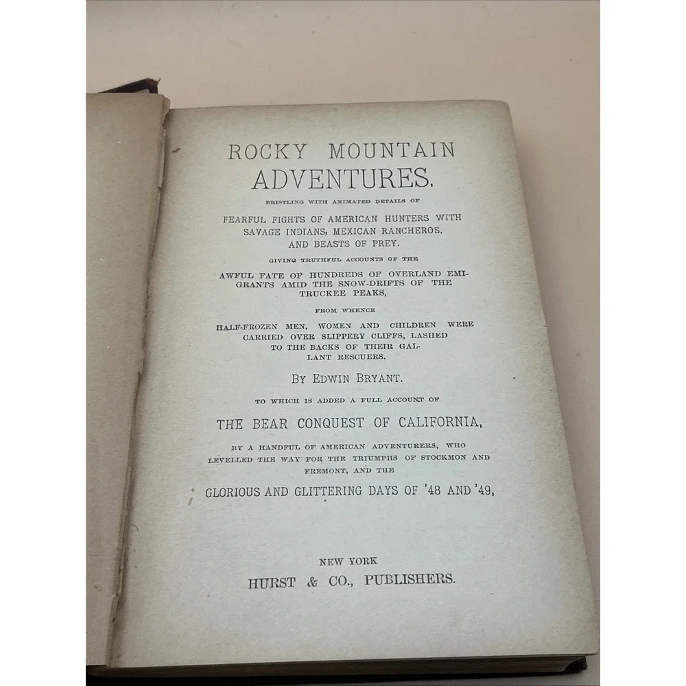 Rocky Mountain Adventures, Arlington Edition-Edwin Bryant, HC‎ 1885 Hurst NY